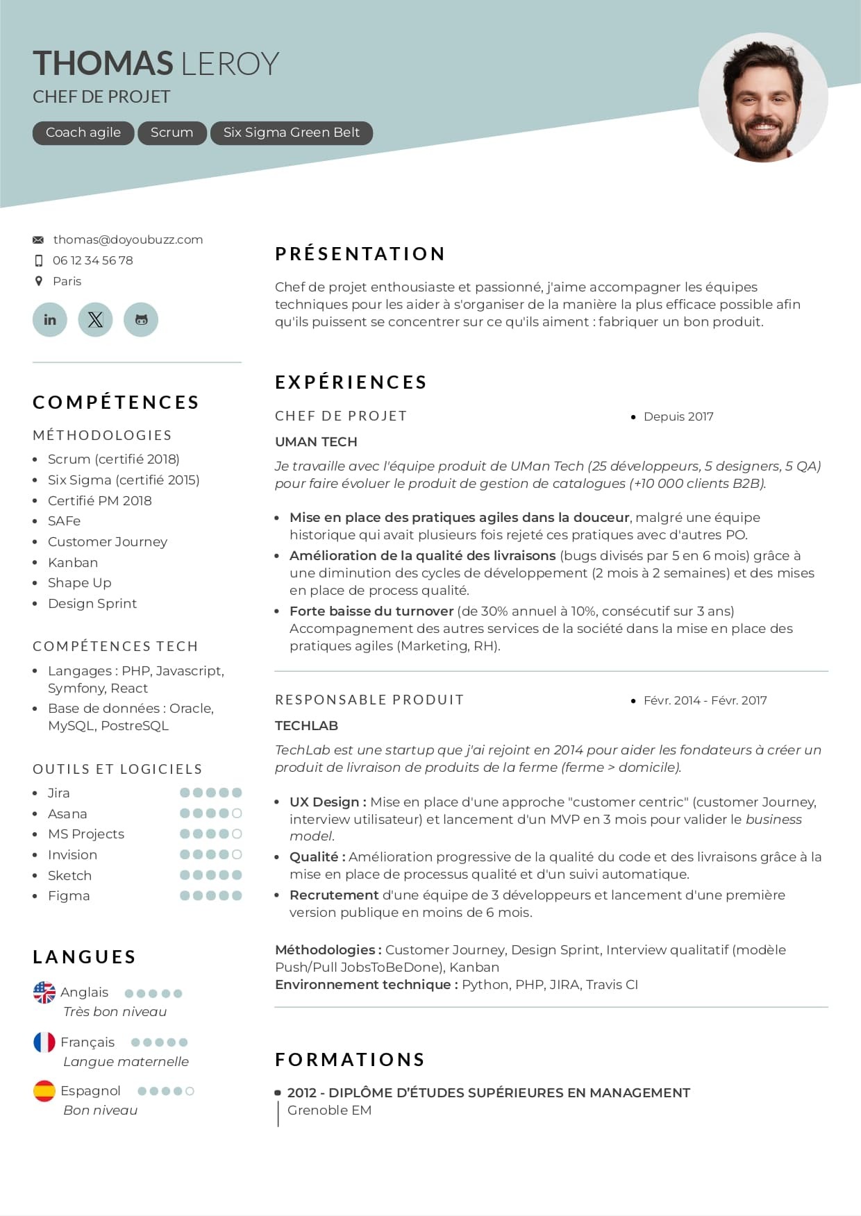 Modèle d'un CV professionnel et élégant