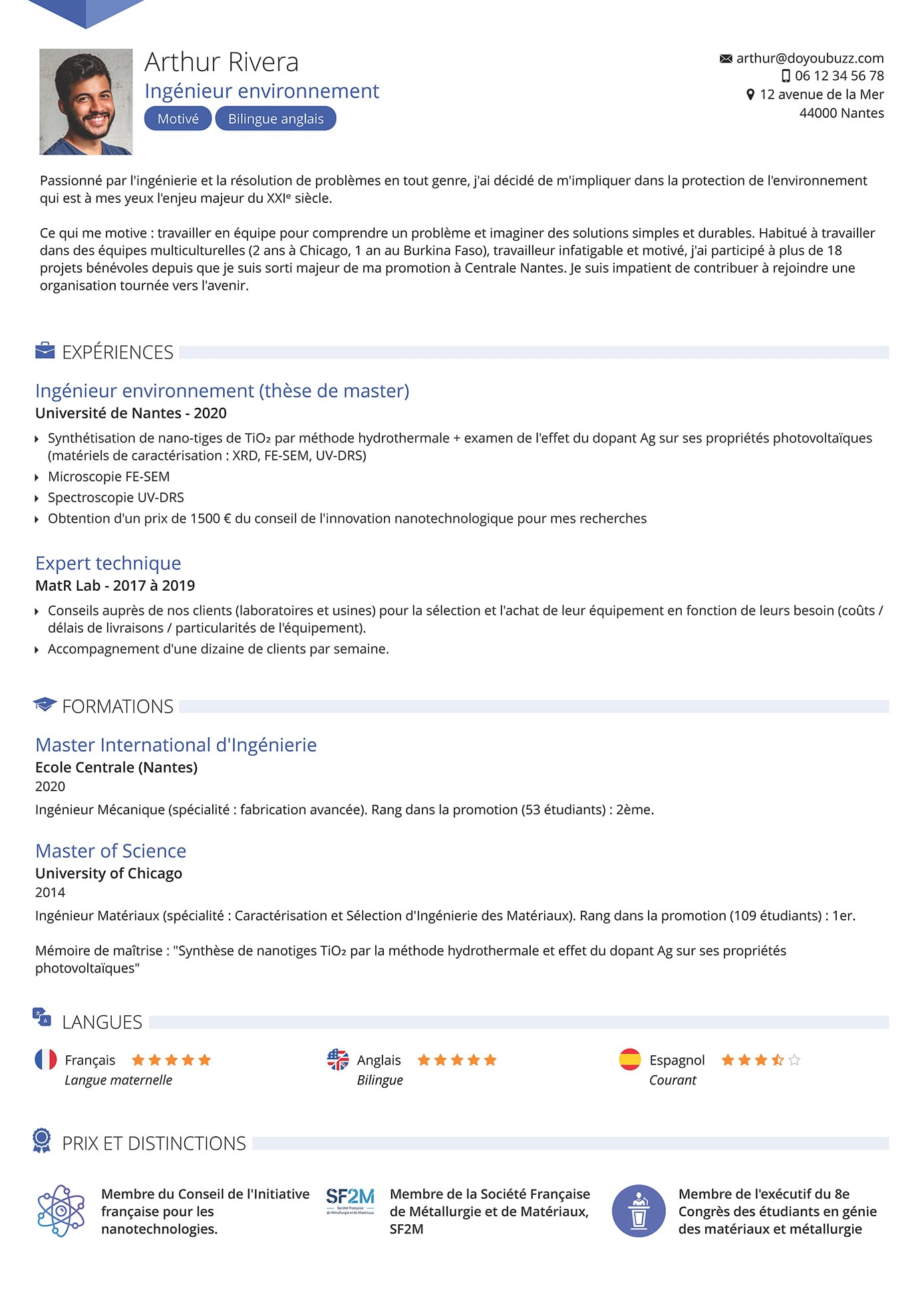 Modèle d’un CV sobre et professionnel