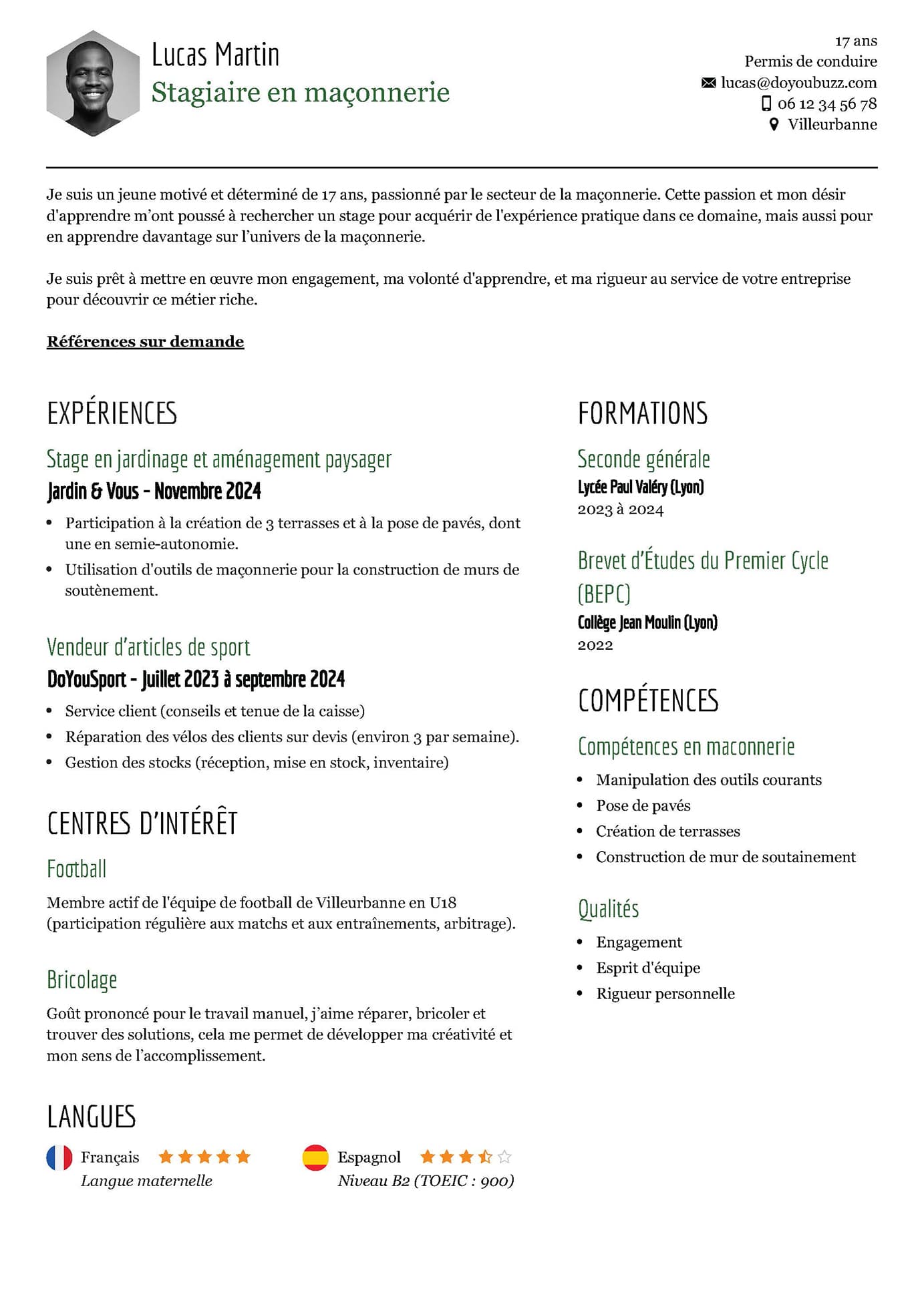 Modèle d’un CV sobre et professionnel