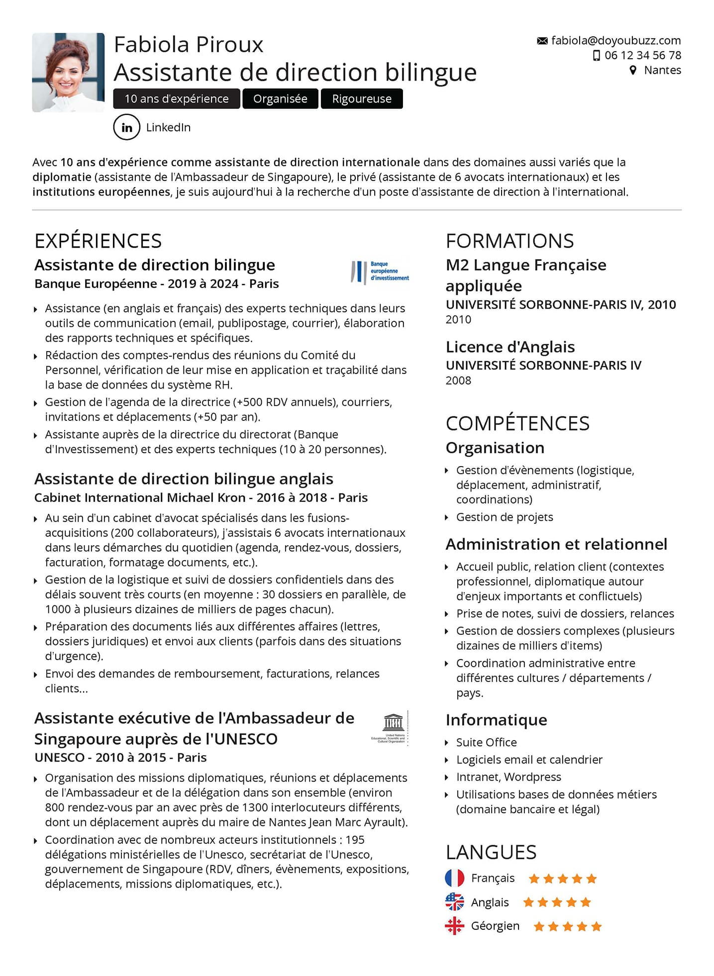 Modèle d’un CV classique et efficace